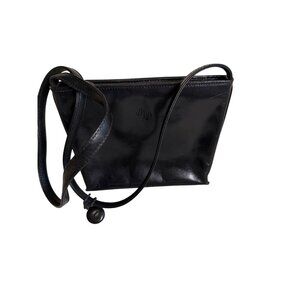 Vtg Monsac  Black Leather Shoulder Bag With long Strap